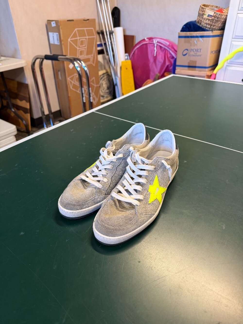Golden Goose Ball Star Gray Suede Neon Yellow Star Sneakers EU 42
